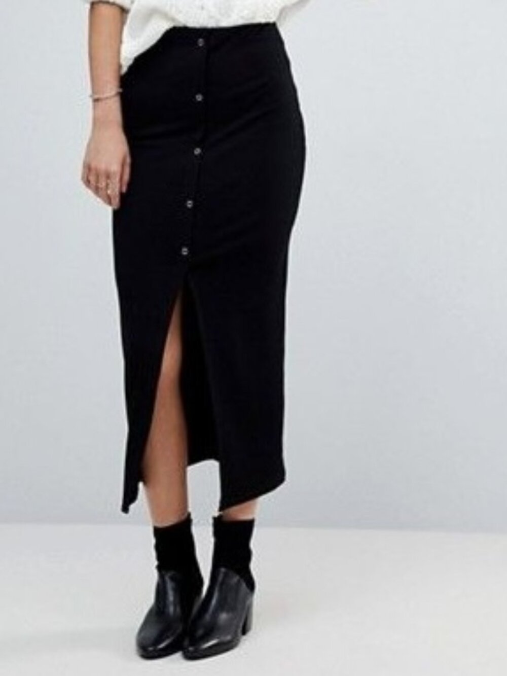 Asos - Ribbed popper midi skirt